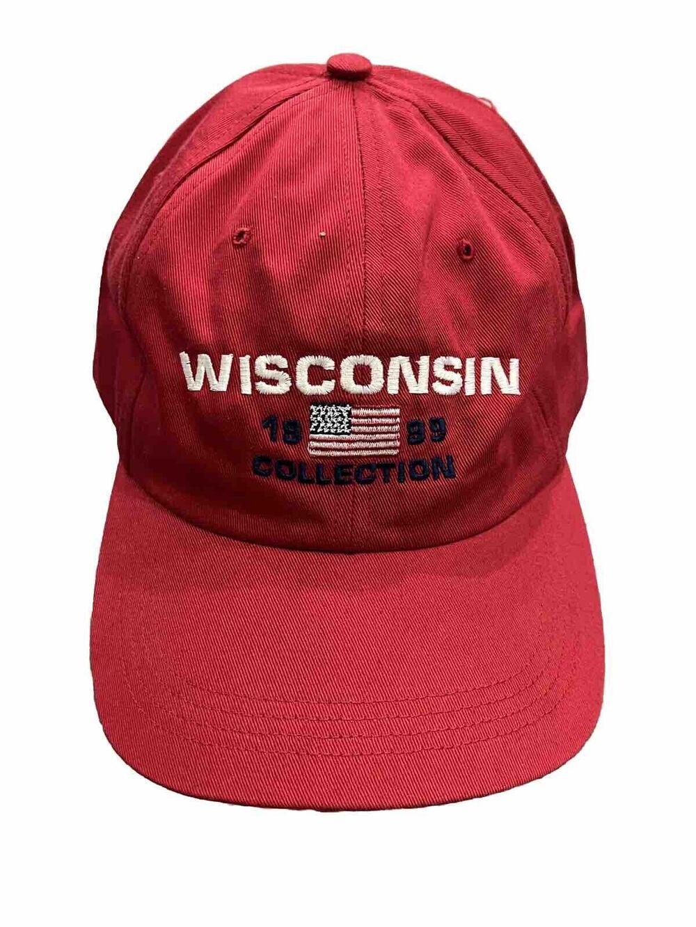 Vintage 90s Ahead Red Wisconsin 1989 USA Flag Collection Strapback Hat Cap